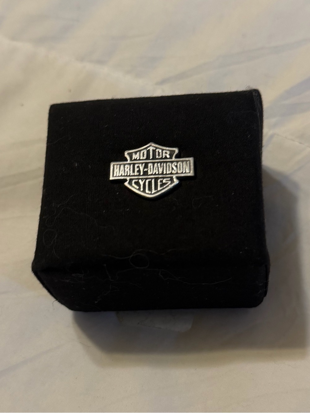 Harley-Davidson Black Velvet Ring Box with Silver Metal Logo Emblem